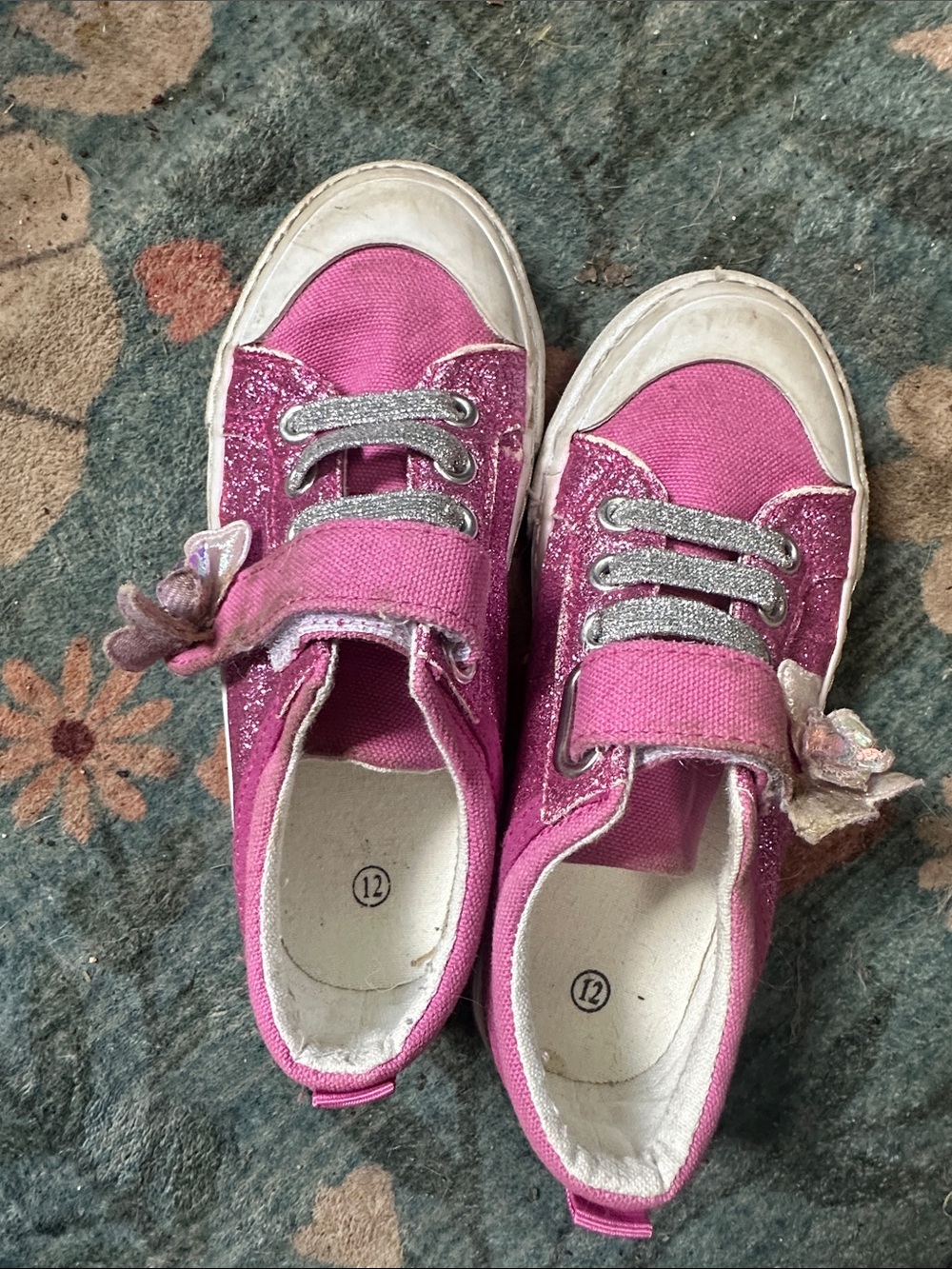 Source Unknown Hot Pink Glitter Flower Kids Sneakers